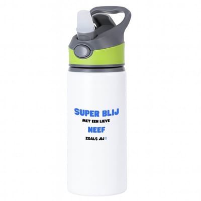 Hacebo® - super blij met een lieve neef zoals jij waterfles met rietje groen - Neef - de liefste neef - verjaardag - cadeautje voor neef - neef artikelen - kado - geschenk - water fles - 650ML