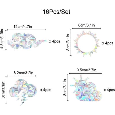 16 Pièces Attrape-soleil Arc-en-ciel Adhésifs pour Fenêtre Anti-collision Autocollants Décalcomanies pour Oiseaux