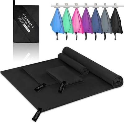 Microvezel Handdoeken Set - Reishanddoeken Sneldrogend - Kamperen Zwemmen Strand - Zeer Absorberend Zandafstotend - 3 Maten Set - Zwart