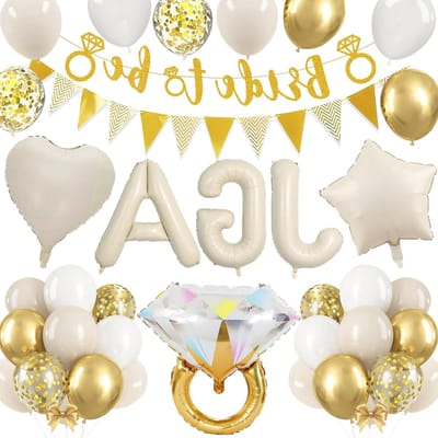 Allecto Plus - Decoratie set dames crèmewit Bride to Be - Jga versiering met ballonnen en slinger - Vrijgezellenfeest decoratie - Verlovingsjubileum