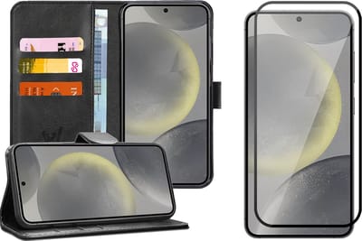 Hoesje geschikt voor Samsung Galaxy S24 - Screenprotector Volledig Dekkend Glas - Portemonnee Book Case Zwart