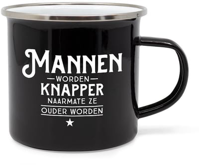 Mok - Beker van Metaal - Gevuld met Snoep - Koffie - Mannen Worden Knapper Naarmate Ze Ouder Worden - Een Kop Vol Geluk Omdat Je Het Verdient - lint: "Speciaal voor jou" - Cadeauverpakking