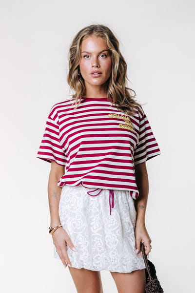 Colourful Rebel Puff Logo Stripe Loosefit Tee- L