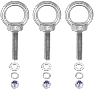 Hefschouder oogschroef M6 x 30 mm, 3 stuks roestvrij staal met moeren en sluitringen voor hangmat en tuinaccessoires
