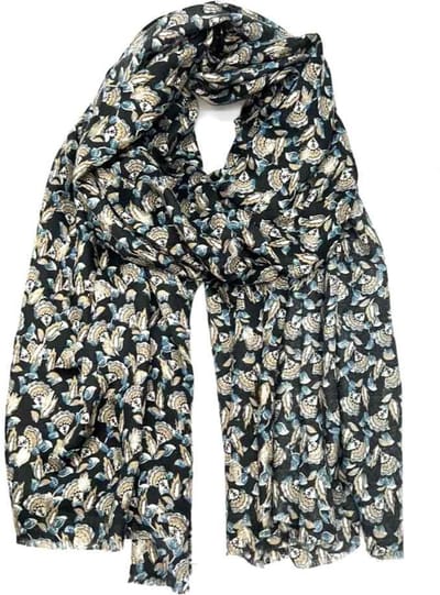 Lange dames sjaal Emilie-gebloemd motief-zwart wit grijs goud taupe blauw