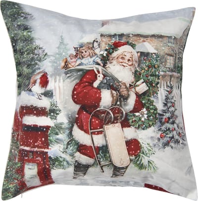 Clayre & Eef Kussenhoes 45x45 cm Wit Polyester Kerstman