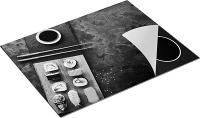 Chefcare Inductie Beschermer Sushi met Soja Saus op een Marmer - Zwart Wit - 77x59 cm - Afdekplaat Inductie - Kookplaat Beschermer - Inductie Mat