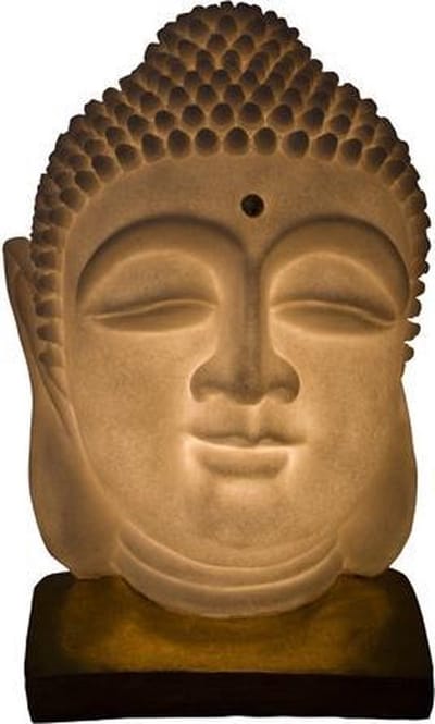 Fine Asianliving Sfeerlamp Nachtlamp Boeddha Hoofd Zandsteen met Standaard Handgemaakt 20.3x20.3x29.3cm