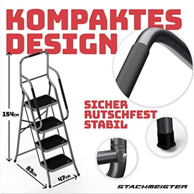 Inklapbare Veiligheidsladder met 4 Niveaus - TÜV Gecertificeerd, Antislip en Tot 150 kg Belastbaar