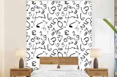 Behang - Fotobehang Nummer - Cijfers - Patronen - Zwart wit - Breedte 225 cm x hoogte 280 cm