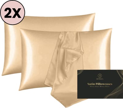 Satijnen Kussensloop - Zijden Zacht Beddengoed - Haarverzorging - Krullend Haar Producten - Kussenslopen - 60 x 70 CM set van 2 - Champagne