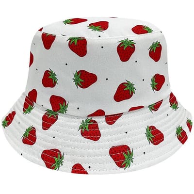 Zomer Creatieve Dubbelzijdige Aardbei Bedrukte Vissershoed Outdoor Strand Zonnehoed Koreaanse Versie Zonbescherming Fruit Emmerhoed M（56-58cm） gray