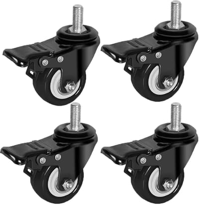4 stuks 50 mm meubelwielen M8 x 25 mm met rem tot 70 kg (per rol), 360 graden zwenkwielen, rubberen zwenkwielen, zware wielen, transportwielen voor apparaten en meubels, zwart