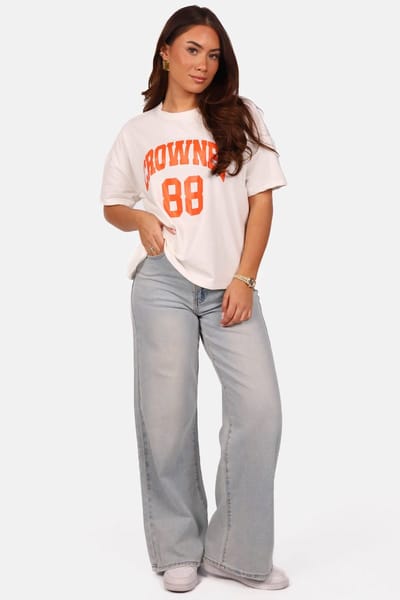 Getdrezzed Top - Maat: XS - Oversized T shirt met opdruk crowned 88 wit