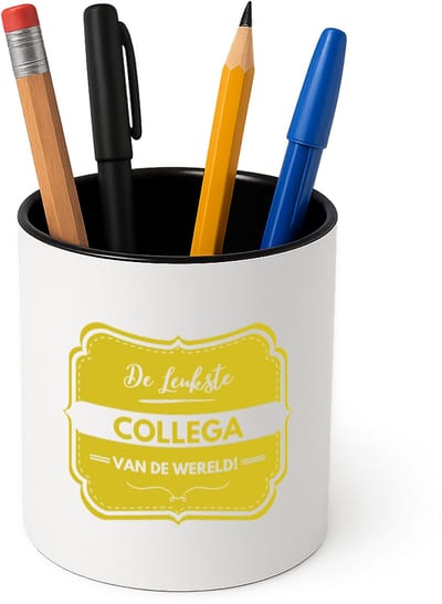 Hacebo® - De leukste collega van de wereld Pennenbakje - iemand die een collega is - pennenhouder - leukste ooit - werk - collega - verjaardagscadeau - kado - gift - geschenk - afscheidscadeau - welkomscadeau - Pennenbakje zwart