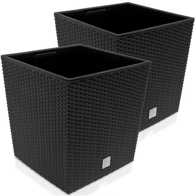 Deuba Bloempot Binnenbak Handgrepen Outdoor Rotan 35 Liter Antraciet 2 stuks