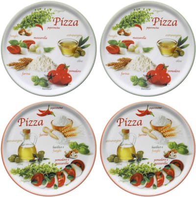 MamboCat Set van 4 pizzaborden Napoli Pizzafoods groen + rood 33cm