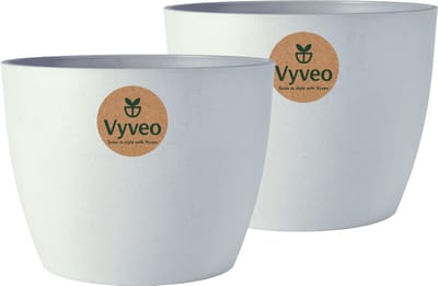 Vyveo - Bloempot Lunda - Set van 2 - 14x10 - Lichtgrijs - Bloempot voor binnen en buiten - Lichtgewicht - Breukbestendig - Vorstbestendig - UV-bestendig