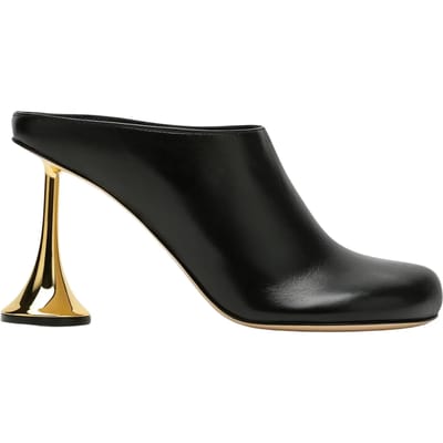 High Heel Mules Leather Upper Wo - Black Flat Shoes