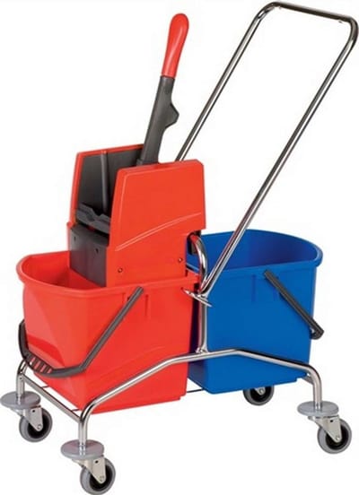 Reinigingswagen - Dweilwagen - Vloeren Reinigen - Twee Emmer Systeem - 17 Liter Emmer - Rood/Blauw