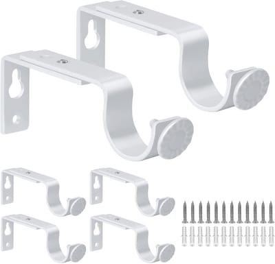 Gordijnroede Beugels - Roede Hangers - Venster Decoratie - Verstelbare Lengte - 6 Stuks - Wit