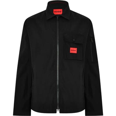 Hugo Heren Logo Katoenen Overshirt (Zwart)
