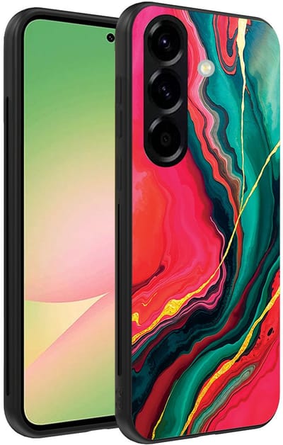 Smartphonica Telefoonhoesje Geschikt voor Samsung Galaxy A56 met Rood Groen Marmer Opdruk - TPU Backcover Case Red Green Marble Design geschikt voor Samsung Galaxy A56