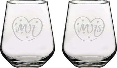Gegraveerde set drinkglazen 42,5cl Mr. In hartje - Mrs. In hartje