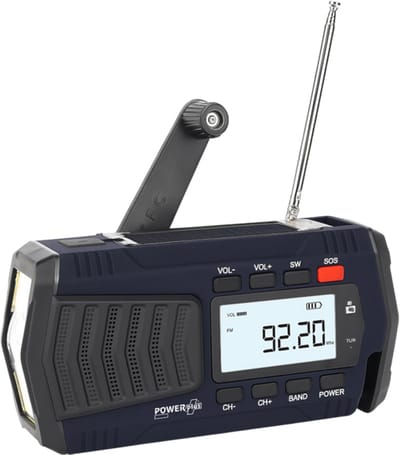 POWERplus Maki Solar Dynamo USB AM FM SW radio met powerbankfunctie en zaklamp | Noodradio | Camping Outdoor