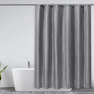 200x200 CM Waterdichte Wasbaar Polyester Stof Douchegordijnen, 200 CM Val Gewogen Douchegordijnen, Grijze Sneldrogende Badkamer Gordijn, Douchegordijn Schimmelbestendige en Pijlpuntpatroon