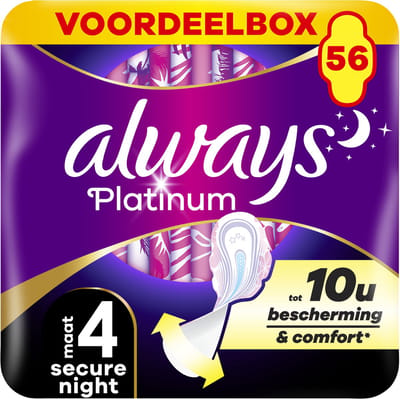 Always Platinum Secure Night - maat 4 - Maandverband Met Vleugels - 56 stuks