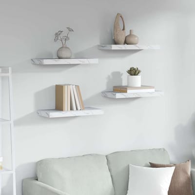 vidaXL - Wandplank - 4 - st - Wit - Marmer - 50 - x - 23,5 - x - 3,8 - cm - Bewerkt - hout