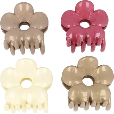 Haarsoires Haarspeld Haarklemmen 7cm – Bloemvorm Glans – Bruin Roze Grijs Creme – Set van 4 - Haarclip Klem - Hair Claw - voor Opsteken Haar - Hair Clip - Decoratieve Haaraccessoire