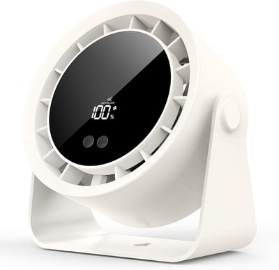 Mini-USB-tafelventilator, 360° verstelbaar, stil en draagbaar met 100 instelbare snelheden, LED-scherm – krachtige oplaadbare ventilator voor kantoor, thuis, slaapkamer, kamperen, buiten, wandmontage.L