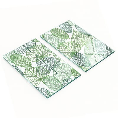 Duurzame en stijlvolle glazen snijplanken met een groen bladpatroon, 2x30x52 cm
