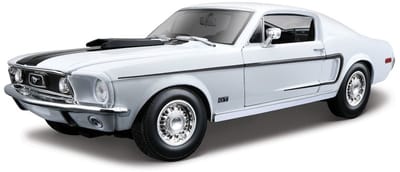 Modelauto Ford Mustang GT Cobra 1968 wit/zwart 24 cm schaal 1:18 - speelgoed auto schaalmodel
