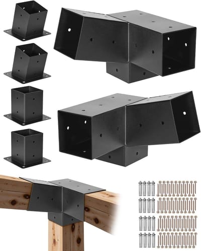 Pergola Beugels - Houtverbinder Set - Buiten Constructie - Roestvrij Staal Bouten - 10x10 cm - Zwart