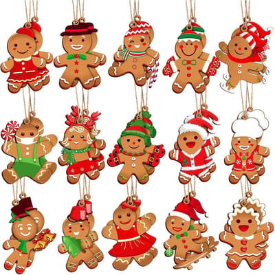 Houten kerstdecoratie set van 30 stukjes met gingerbread mannen, perfect voor feestelijke versiering en het creëren van een gezellige sfeer tijdens de kerstperiode.