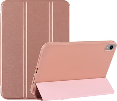 Tablet Hoes geschikt voor iPad Mini 7 (A17 Pro 2024) hoes Rose Goud soft Silicone smart cover - Trifold Hoes geschikt voor iPad Mini 2024 / Mini 6 hoes Triold Bookcase