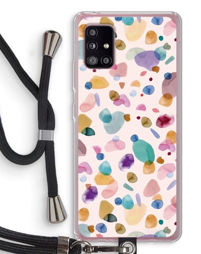 Case Company® - Hoesje met koord geschikt voor Samsung Galaxy A51 5G hoesje met Koord - Terrazzo Memphis - Telefoonhoesje met Zwart Koord - Bescherming aan alle Kanten en Over de Schermrand
