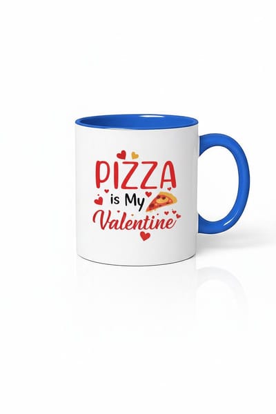 Pizza is My Valentine Mok - Grappig Valentijnscadeau - Keramische Koffiemok Wit Blauw
