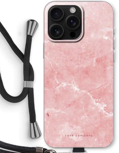 Case Company® - Hoesje met koord geschikt voor iPhone 16 Pro Max hoesje met Koord - Roze marmer - Telefoonhoesje met Zwart Koord - Bescherming aan alle Kanten en Over de Schermrand