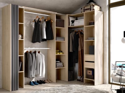 Vente-unique Verstelbare kledingkast DORIAN - L164/234 cm - Eikenkleur en grijs