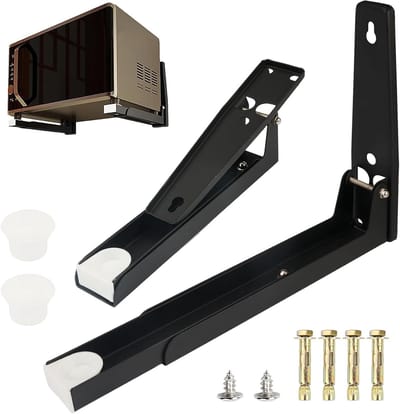 Verstelbare en Vouwbare Wandplank voor Magnetron - Zwart, Set van 2, Maximaal 35 kg Draagvermogen, Ruimtebesparend en Functioneel