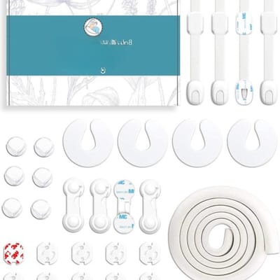 Stopcontact beveiliging Premium set kinderbeveiliging - babybeveiliging voor perfecte veiligheid - kastbeveiliging - stekkerbeveiliging - randbescherming - wit Stopcontact beveiliging