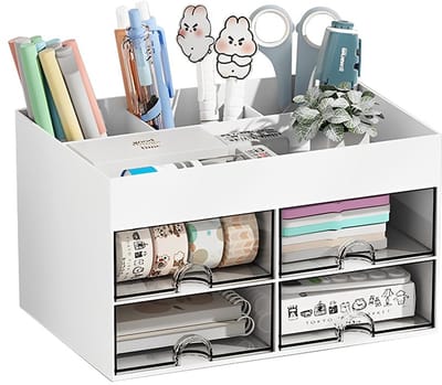 Unyqoos ® Multifunctionele Bureau-organizer met 4 Transparante Laden voor Efficiënte Opbergruimte op Kantoor en Thuis