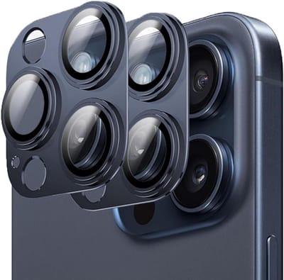 Camera Lens Protector voor iPhone 15 Pro Max en iPhone 15 Pro - 2 Stuks, Ultra Dun, Krasbestendig en Sterke Hechting, Sapphire Tempered Glass en Aluminium Alloy (Blauw)