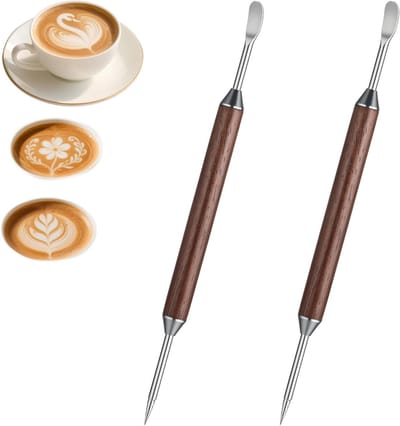Professionele Latte Art Pen Set van 16 cm - 2 Stuks RVS met Houten Handvat voor Cappuccino, Espresso en Latte Decoratie