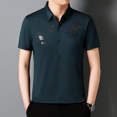 Nouvelle Chemise Sans Coutures Été Homme Polo à Revers en Soie Glacée T-shirt Décontracté Chemise Homme XXXXL black