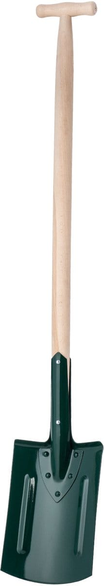 KADAX Spade, tuinspade om te graven, tuinschep met houten steel, schep, grafschep, grafschep voor tuin, harde, steenachtige bodems, plantenspaden, tuinspade van metaal (rond, T-greep)
